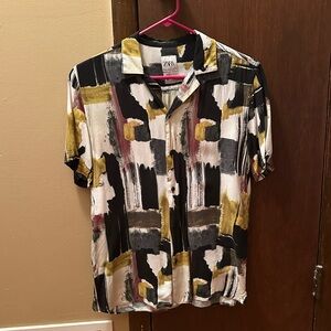 Zara Men's Artistic Brushstroke Shirt - Black, Gold, White
